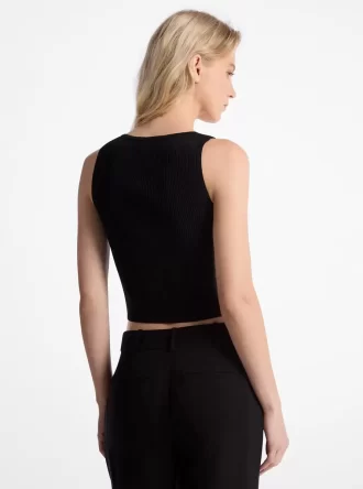 Débardeur zippé côtelé en viscose mélangée