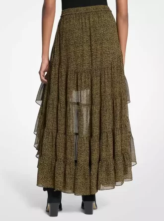 Jupe à volants asymétrique en georgette à imprimé cachemire