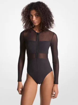 Maillot de bain zippé en nylon extensible