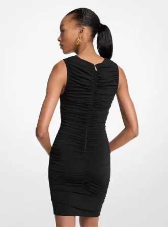 Mini-robe froncée en jersey mat stretch