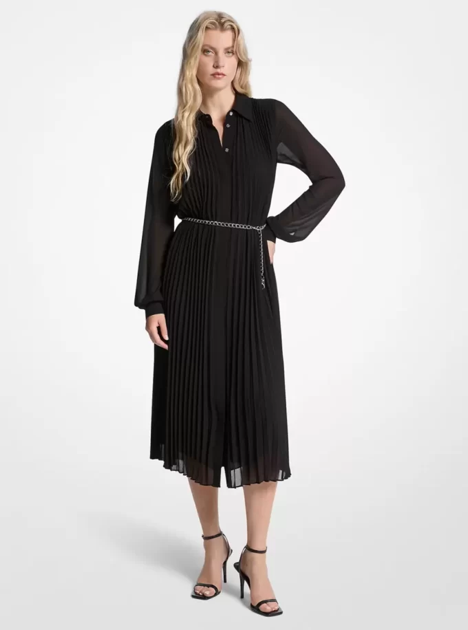 robe-chemise plissée en georgette