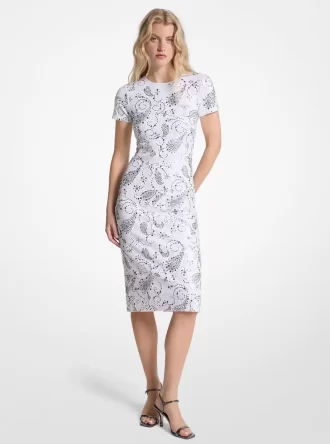 Robe midi en néoprène à motif cachemire clouté