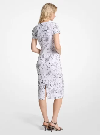 Robe midi en néoprène à motif cachemire clouté