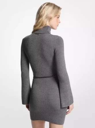 Robe mini ceinturée en laine mélangée