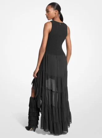 Robe smockée asymétrique en georgette