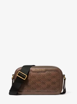 Sac bandoulière en cuir bruni embossé du logo Hudson