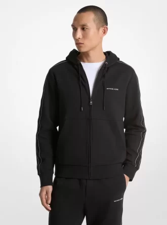 Sweat à capuche zippé en mélange de coton avec logo et bande